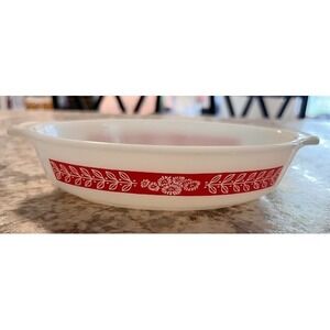 Vintage Red Revel Floral Leaf Au Gratin Dish Pyrex